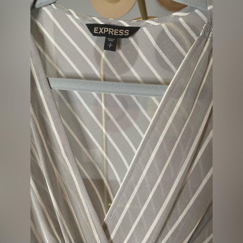 Express Gray Striped Wrap Blouse - image 2